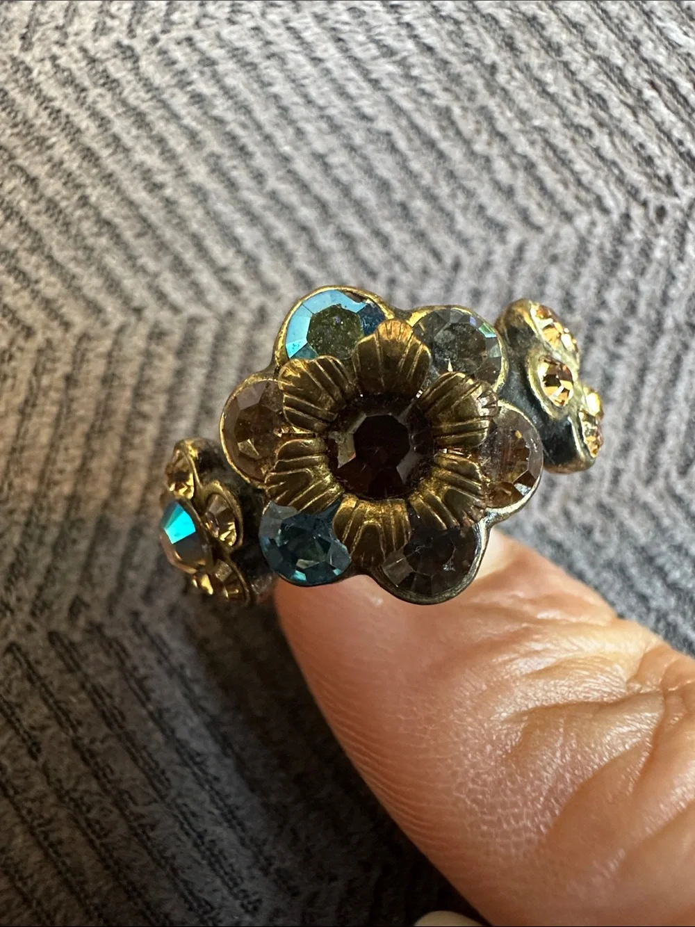 Michal Negrin Gold-Tone Floral Ring with Blue and Teal Crystals